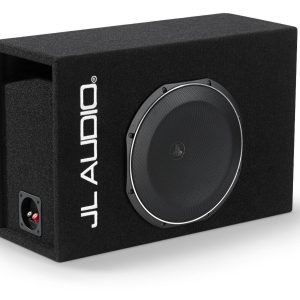 JL Audio CP112LG-TW1-2 low-profile subwoofer in a black carpeted enclosure